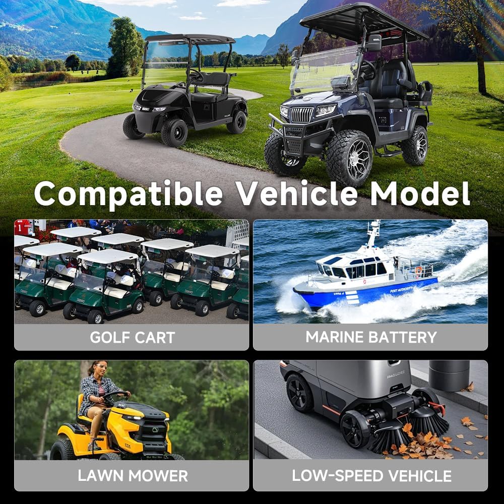 72V(73.6V) 105Ah 7728Wh Golf Cart Lithium Battery with 18A charger Built-in 200A BMS, Touch Monitor, Metal casing 14.72kW Rated Power Bluetooth LiFePO4 battery for Tour LSV ,Electric Tricycle, Motorboats, Cabin Scooter