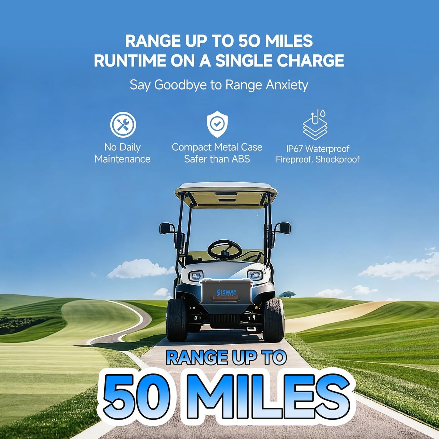 48V 51.2V 105AH Metal Case LifePo4 Golf Cart Li-ion Battery, 5376wh 10.24kw Smart BMS Bluetooth LFP Lithium battery with 20A charger For Golf Carts