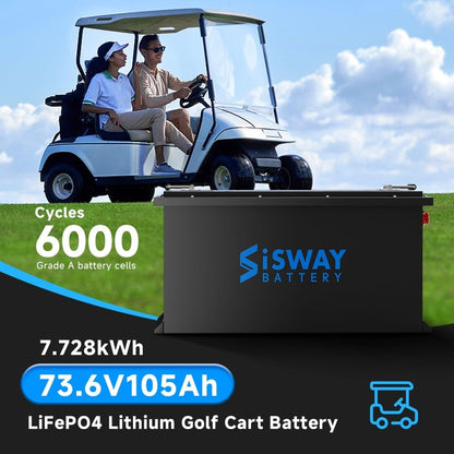72V(73.6V) 105Ah 7728Wh Golf Cart Lithium Battery with 18A charger Built-in 200A BMS, Touch Monitor, Metal casing 14.72kW Rated Power Bluetooth LiFePO4 battery for Tour LSV ,Electric Tricycle, Motorboats, Cabin Scooter