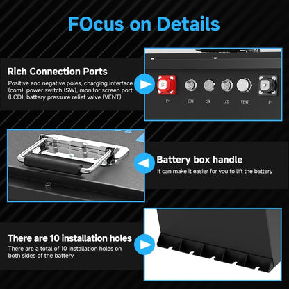 72V(73.6V) 105Ah 7728Wh Golf Cart Lithium Battery with 18A charger Built-in 200A BMS, Touch Monitor, Metal casing 14.72kW Rated Power Bluetooth LiFePO4 battery for Tour LSV ,Electric Tricycle, Motorboats, Cabin Scooter